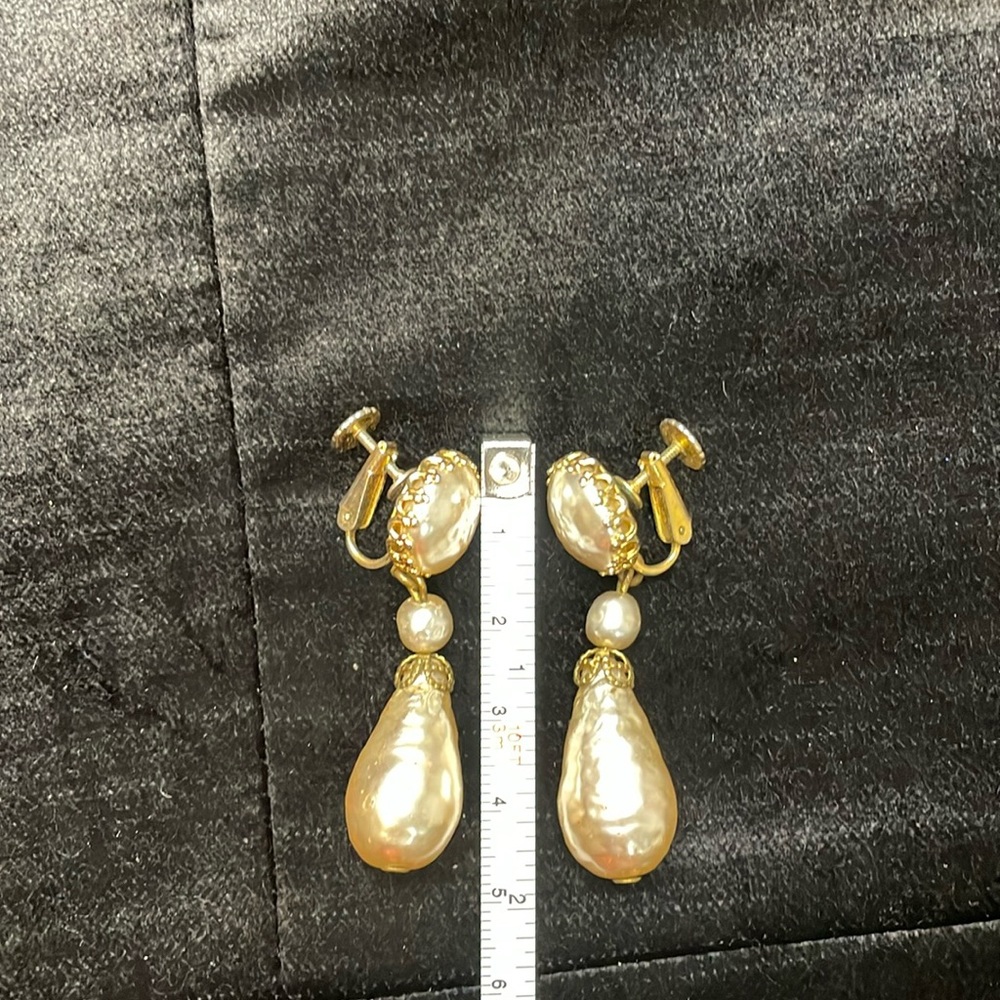 Vintage Miriam Haskell Earrings- Signed silver pearl.